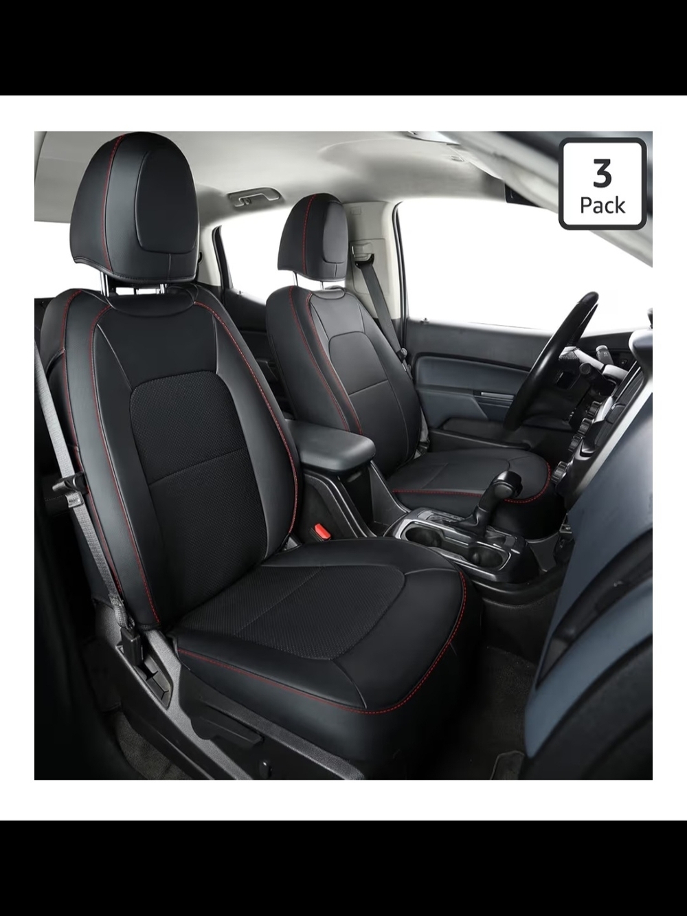 Universal Black Car Seat Covers with Red Stitching (3-Pack)
